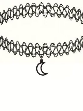 Black Moon Charm Stretch Tattoo Choker Necklace